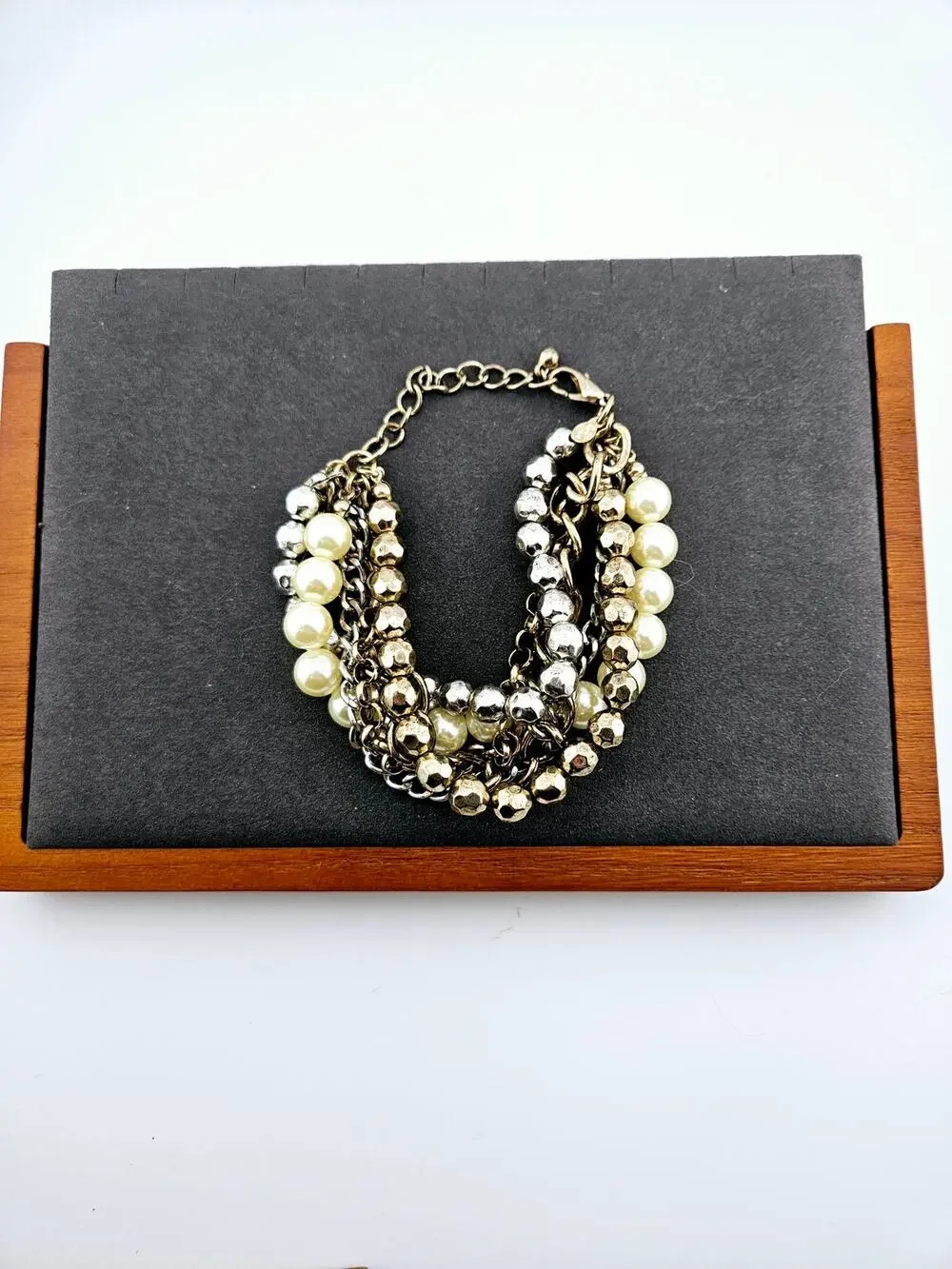 Premier Designs Multi-strand Stack Bracelet Metallic Chain Champagne Gold Silver
